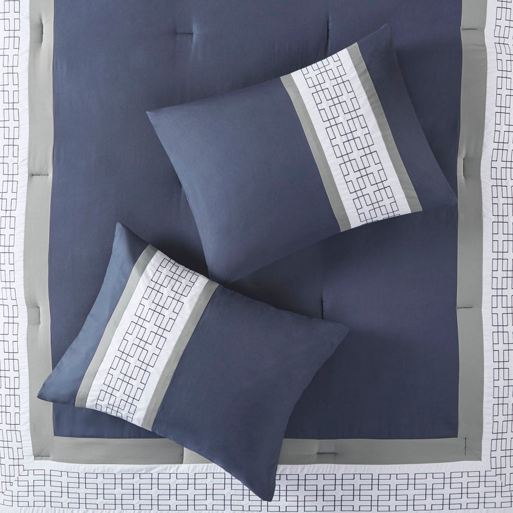 8 Piece Embroidered Comforter Set Navy King Media 2