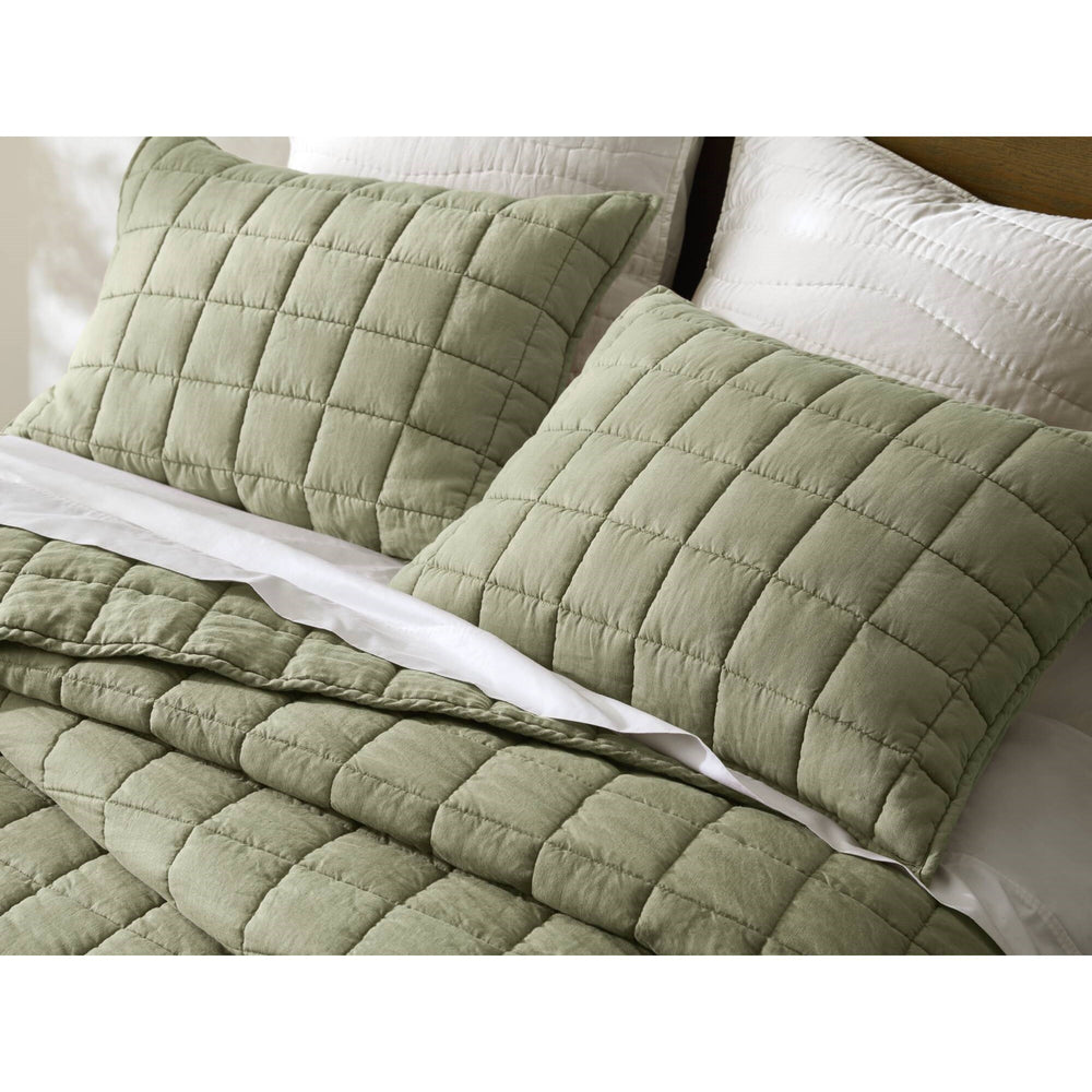 3-Piece King/Cal King Linen Garment Washed Quilt Set,Olive Green Media 3