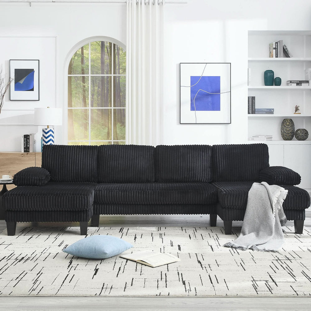 U Shaped Sofa Wood Frame Oversized Four-Seater Living Room Black Upholstery Media 4