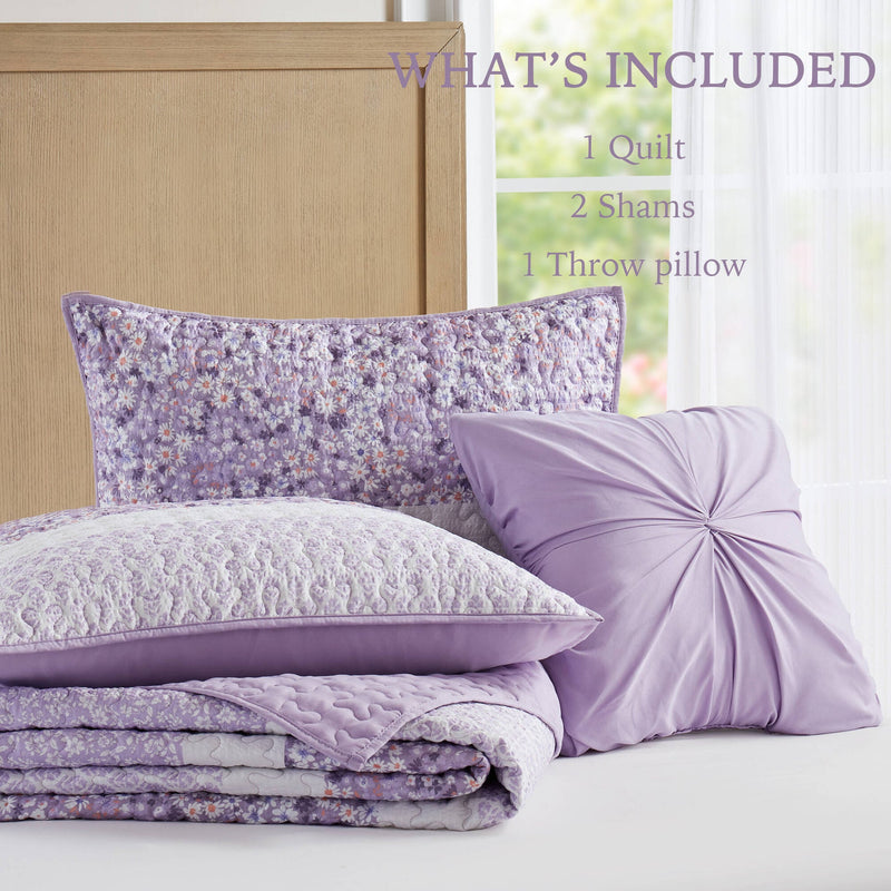 4 PCS King/Cal King Seersucker Quilt Set with Throw