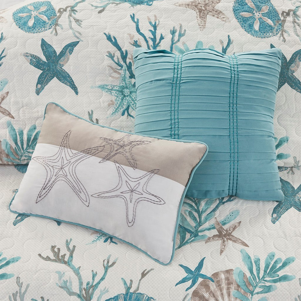 6 Piece Cotton Sateen Quilt Set with Throw Pillows Aqua King/Cal King Media 9