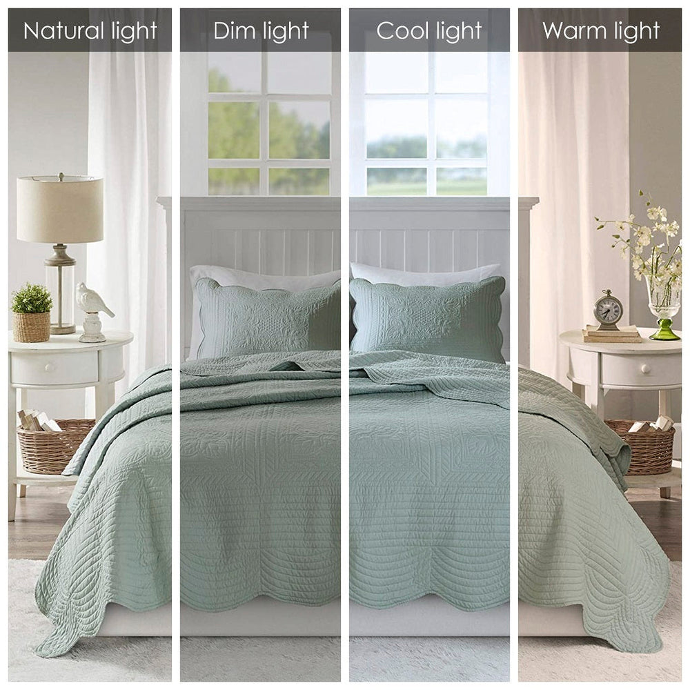 3 Piece Reversible Scalloped Edge Quilt Set Seafoam King/Cal King Media 6