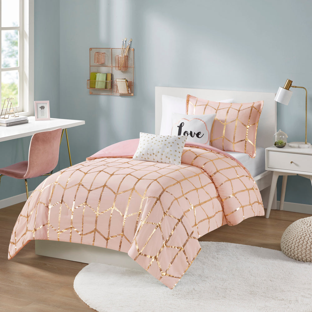4-Piece Twin/Twin XL 100% Polyester Brushed   Printed Comforter Set Media 1