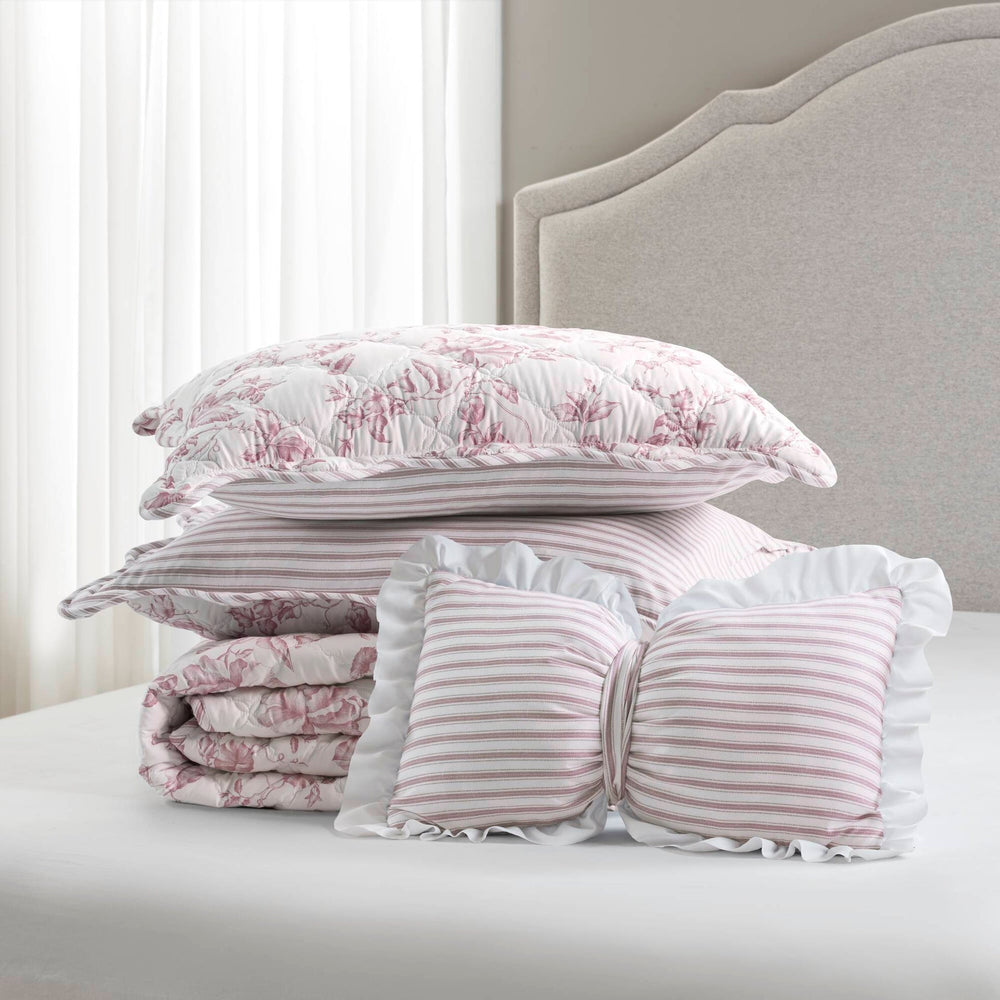 4 Pieces King  Quilt Set with Decorative Pillow,Pink Media 13