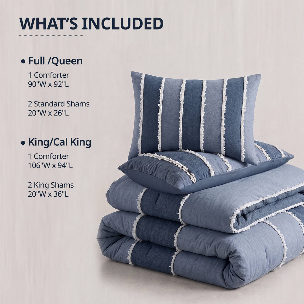 3 Pieces King/Cal King Striped Cotton Comforter Set,Blue Media 10