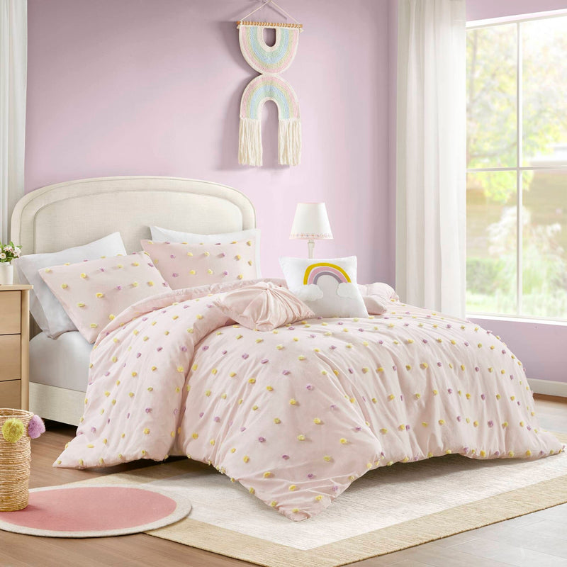 5PCS Full/Queen Cotton Jacquard Pom Pom Comforter Set