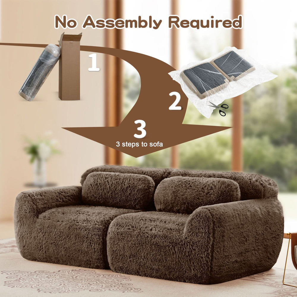 2 Seater Modular Sofa Plush Fabric Ergonomic Design Living Room Couch Chocolate Includes Pillows Media 9
