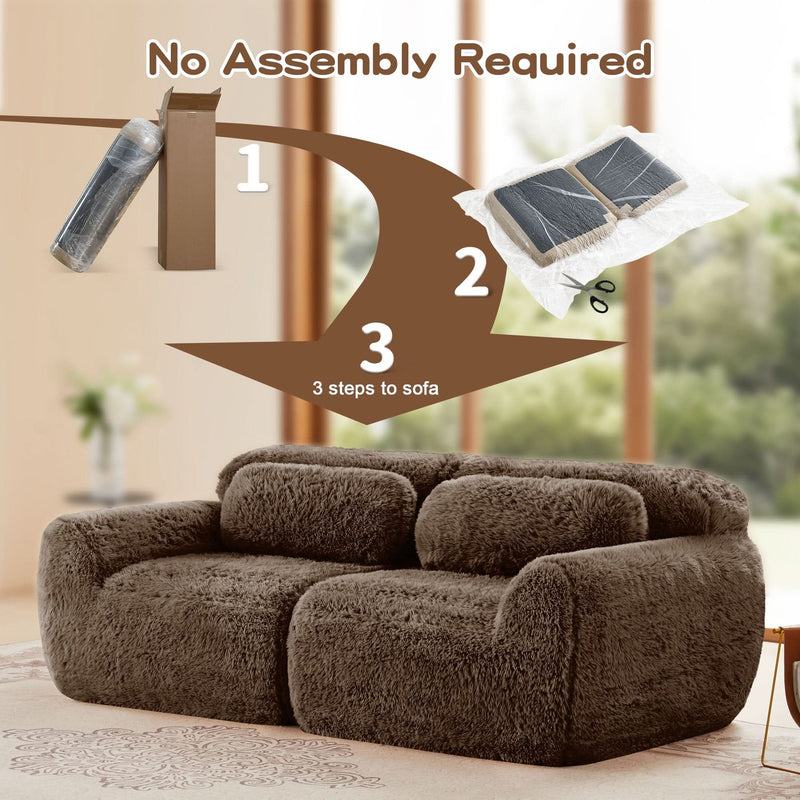 2 Seater Modular Sofa Plush Fabric Ergonomic Design Living Room Couch Chocolate Includes Pillows