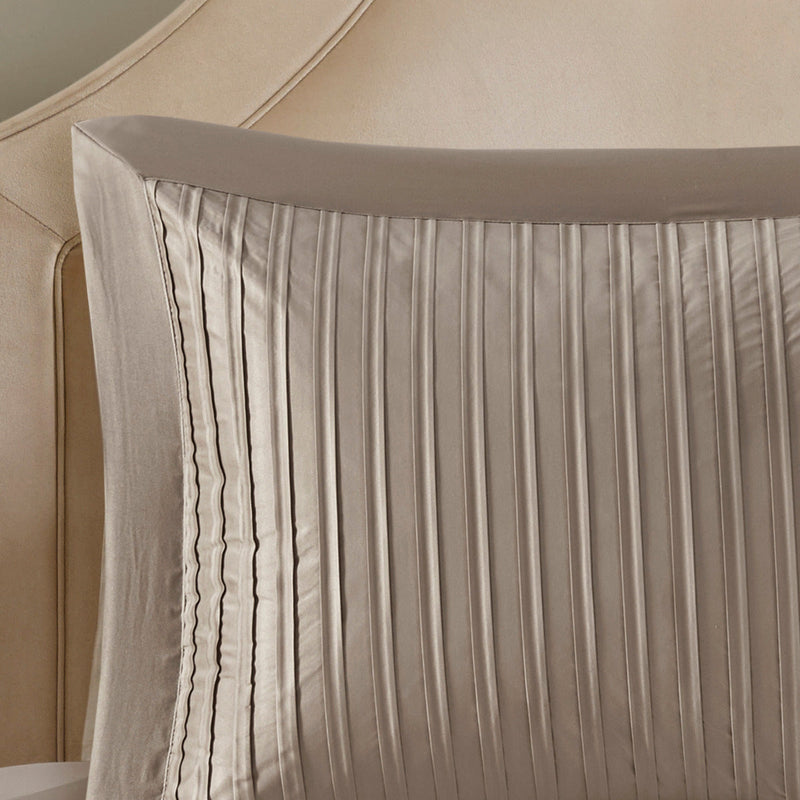 7 Piece Polyester Charmeuse Comforter Set Taupe Cal King