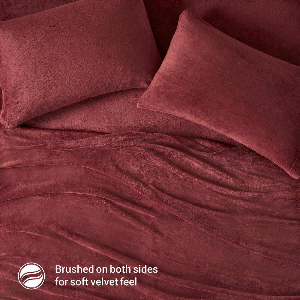 4 PCS Queen Micro Plush Sheet Set Burgundy Media 10