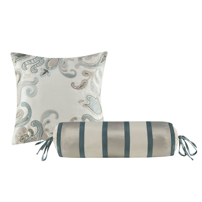 5 Piece Jacquard Bedspread Set with Throw Pillows Teal Queen