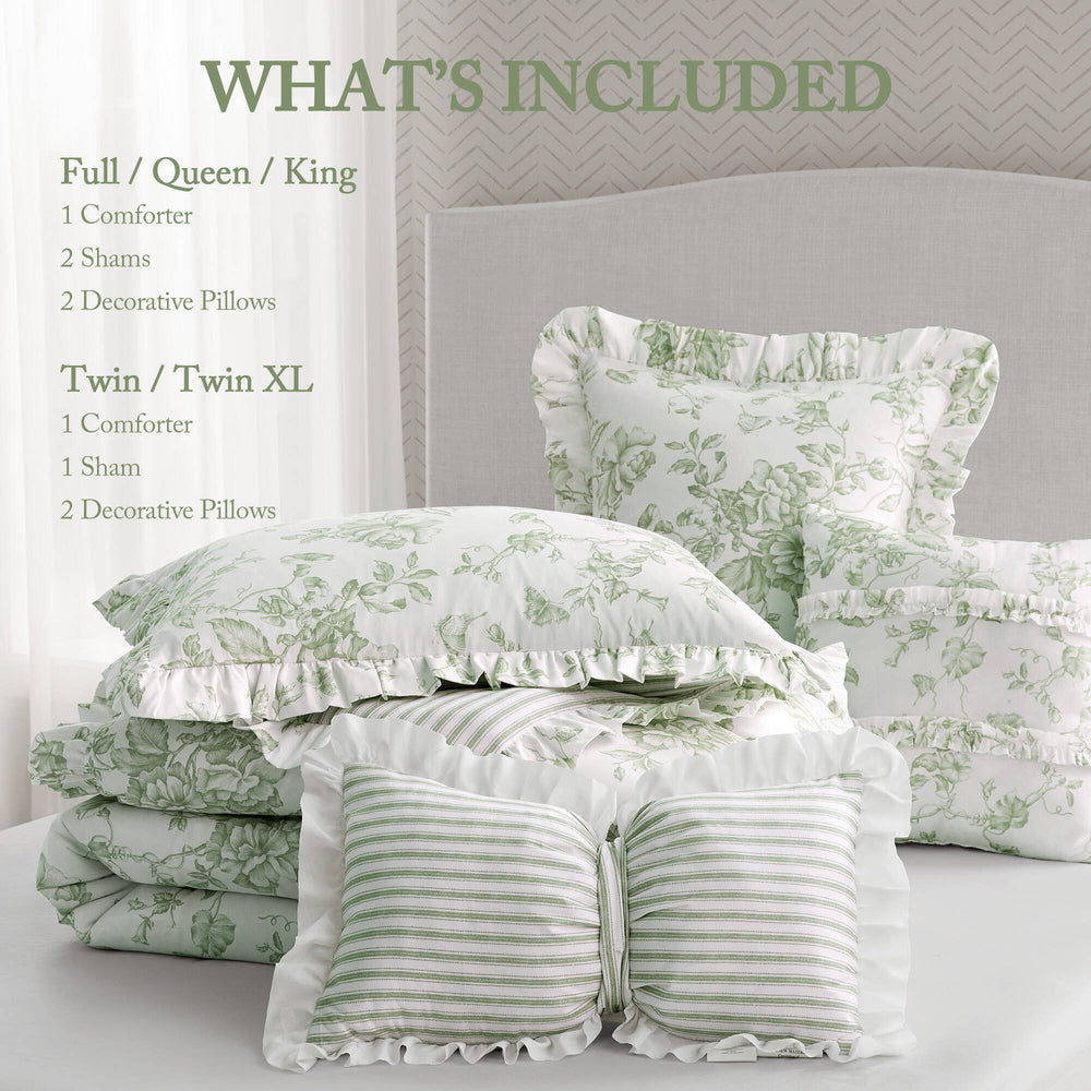 5 Pieces Full/Queen Comforter Set with Decorative Pillows,Green Media 6