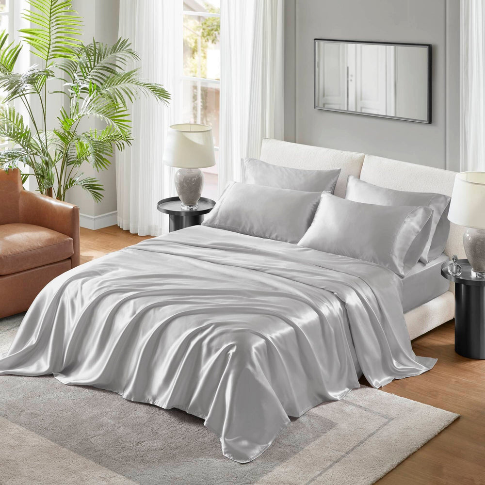 4 PCS Twin Luxury Sheet Set Light Grey Media 7