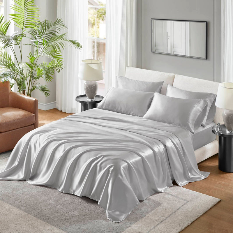 4 PCS Twin Luxury Sheet Set Light Grey
