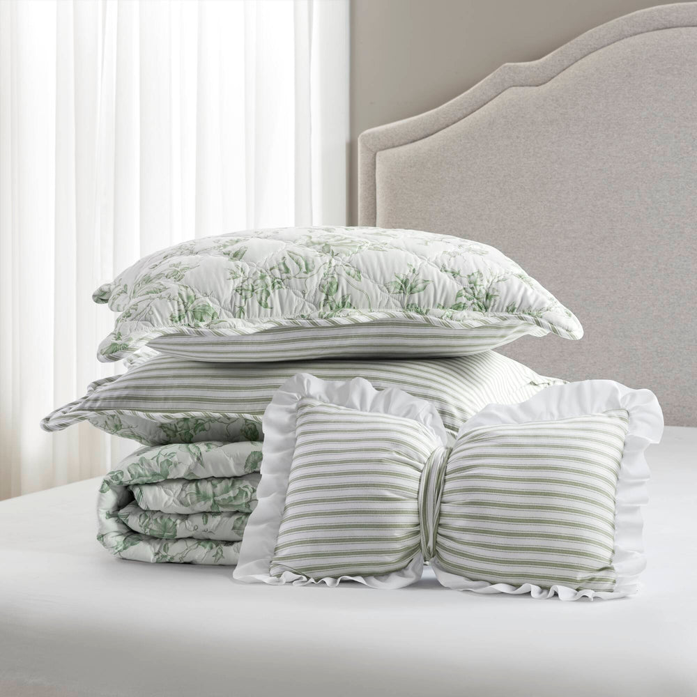 4 Pieces Full/Queen  Quilt Set with Decorative Pillow,Green Media 21