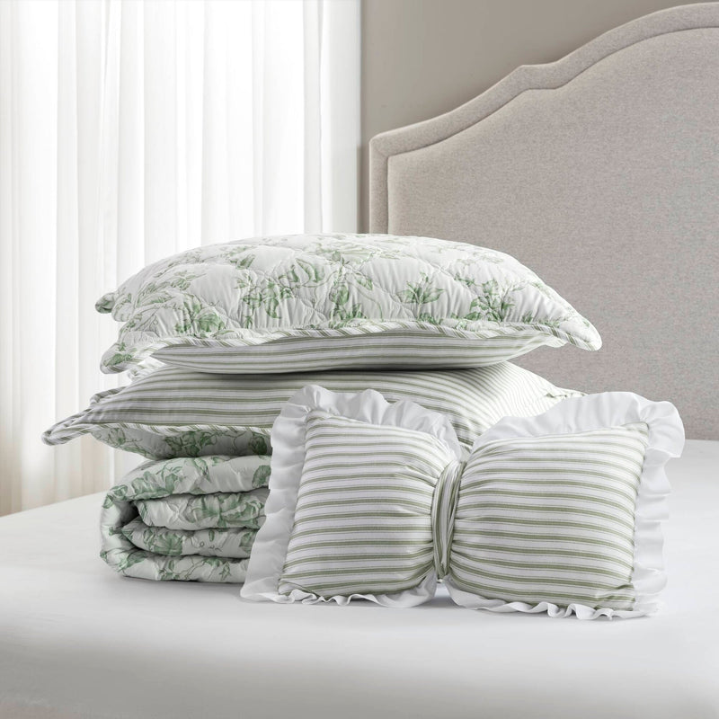 4 Pieces Full/Queen  Quilt Set with Decorative Pillow,Green
