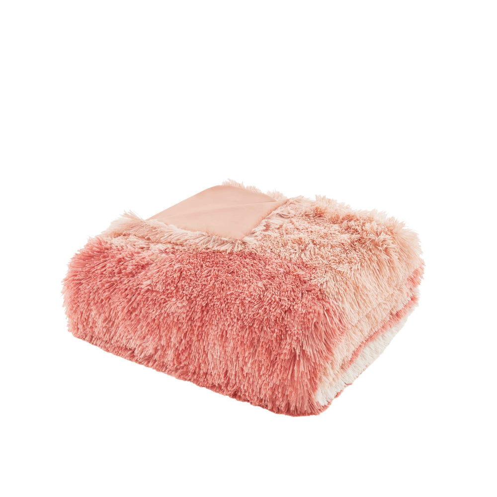 3 PCS King/Cal King Ombre Shaggy Faux Fur Duvet Cover Set Blush Multi Media 9