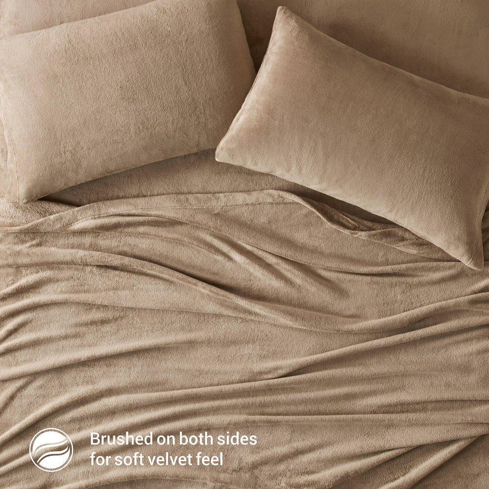 4 PCS Full Micro Plush Sheet Set Taupe Media 3
