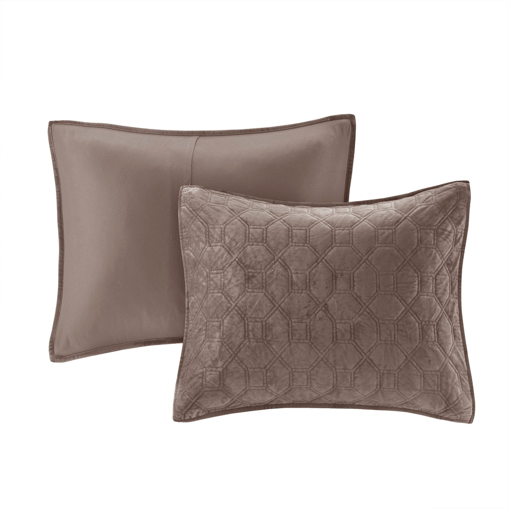 3 Piece Velvet Quilt Set Taupe Full/Queen Media 10