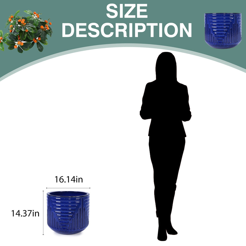 16' Dia Round Planters for Indoor Plants, Large Outdoor Planters with Drainage Holes, Ceramic Plant Pots Indoor & Outdoor for Home Garden Patio - Dark Blue Media 7