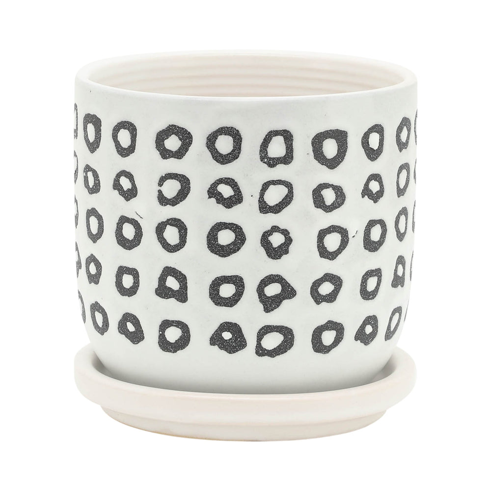 S/2 5/6' AZTEC PLANTER W/ SAUCER, BLACK Media 2