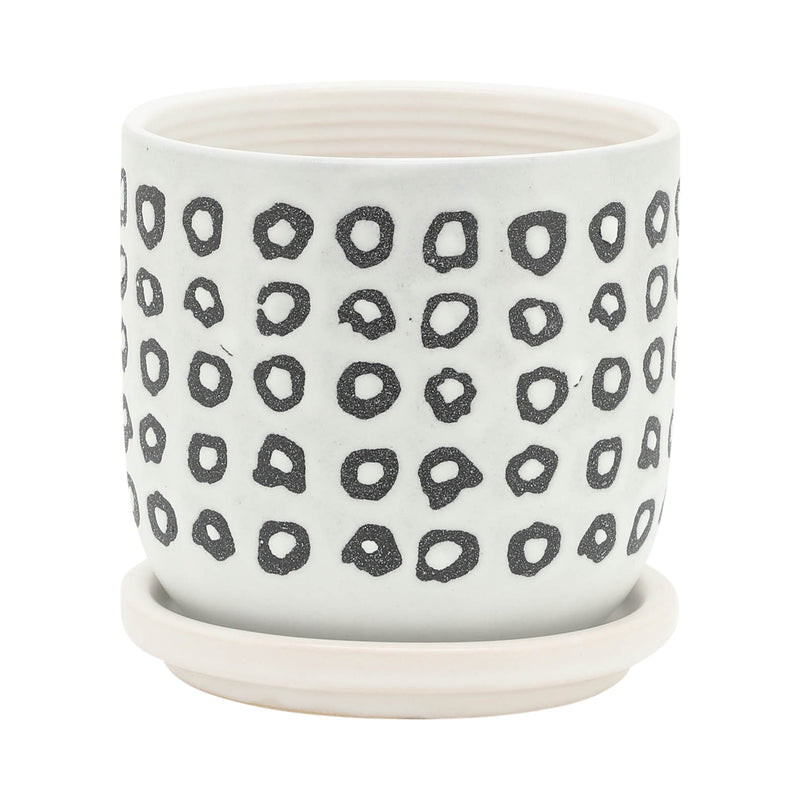 S/2 5/6' AZTEC PLANTER W/ SAUCER, BLACK