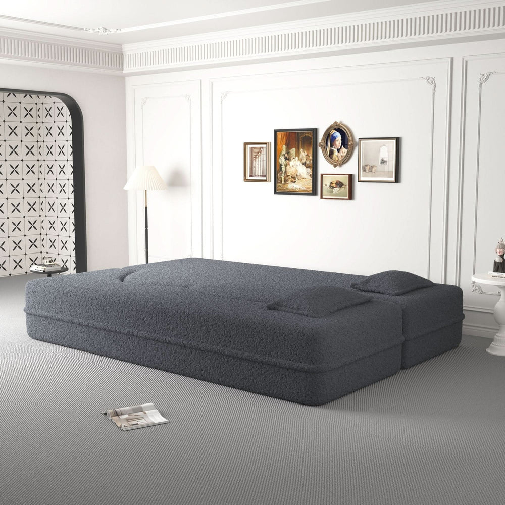 Sofa Bed Teddy Fabric Modern Grey Full Size Living Room Lounge Area Media 9