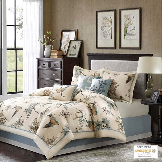 7 Piece Printed Cotton Twill Comforter Set Khaki Cal King Media 10