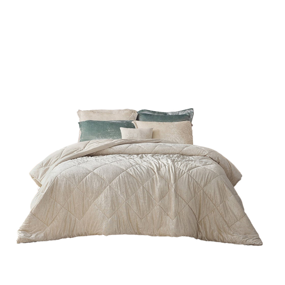 4 PCS Full/Queen Velvet Duvet Cover Set with Throw Pillow Champagne Media 6
