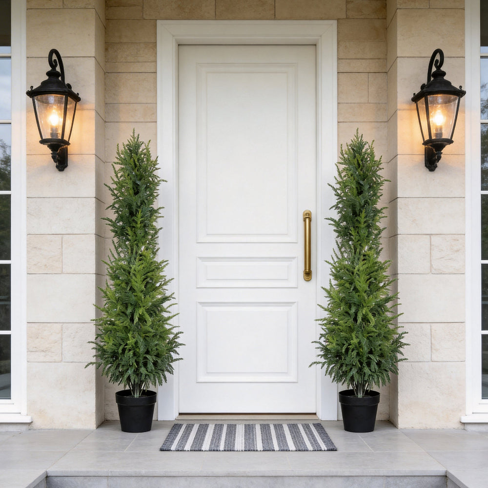 5' Artificial Real Touch Pine Tree in Black Plastic Pot, 2pc/set Media 2