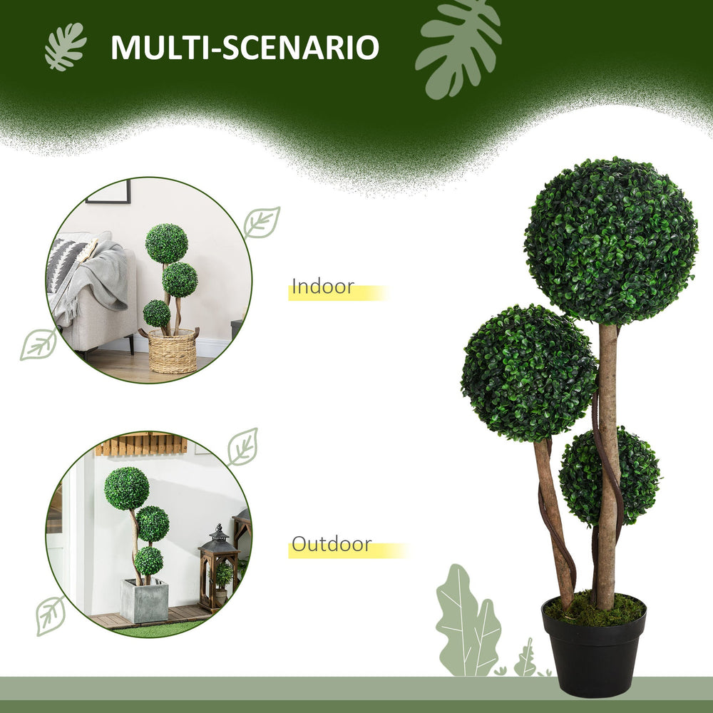 Artificial Plant for Home Decor Indoor & Outdoor Fake Plants Artificial Tree in Pot, 3 Ball Boxwood Topiary Tree for Home Office, Living Room Decor, Dark Green Media 6