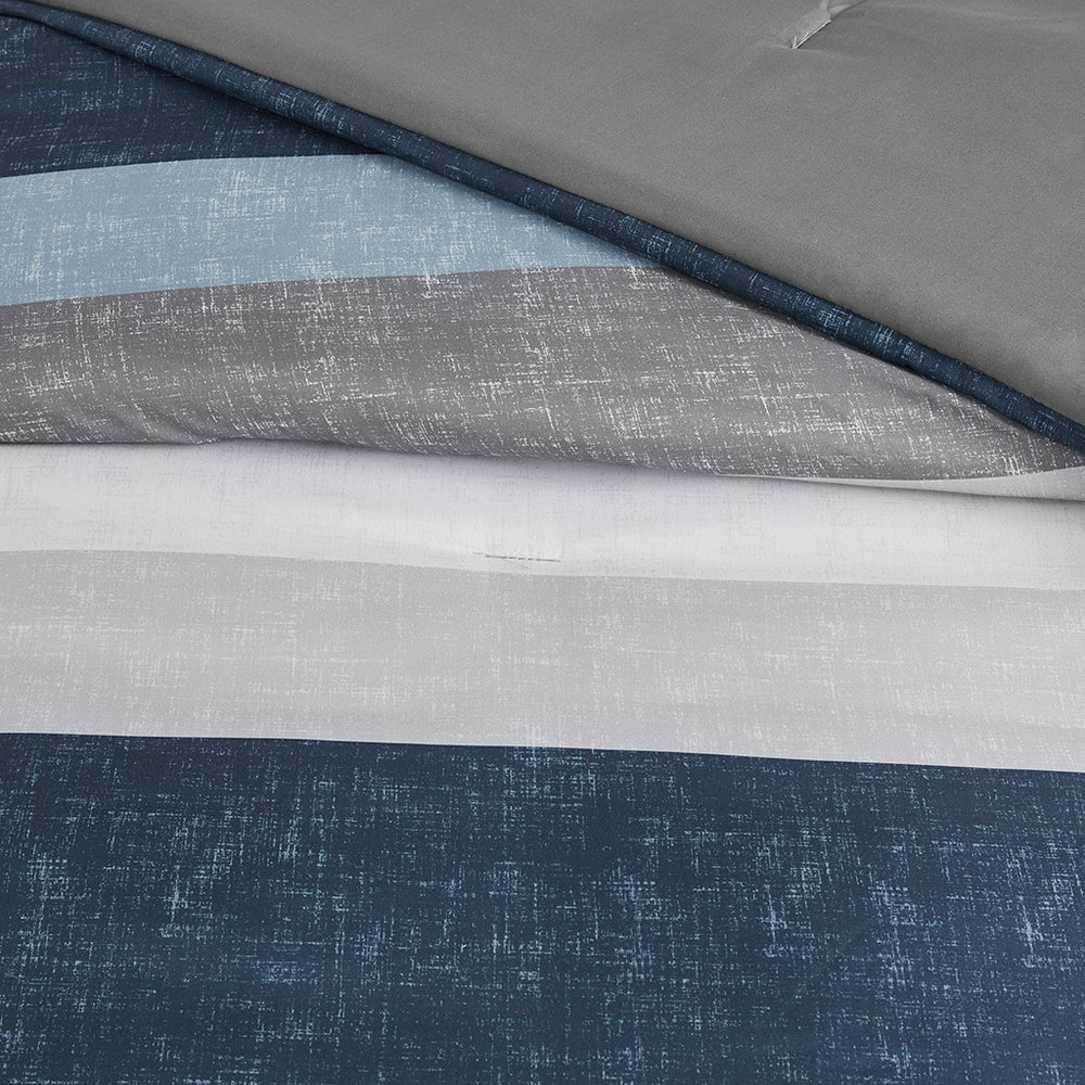 Stripe Comforter Set with Bed Sheets Blue/Grey Full Media 11
