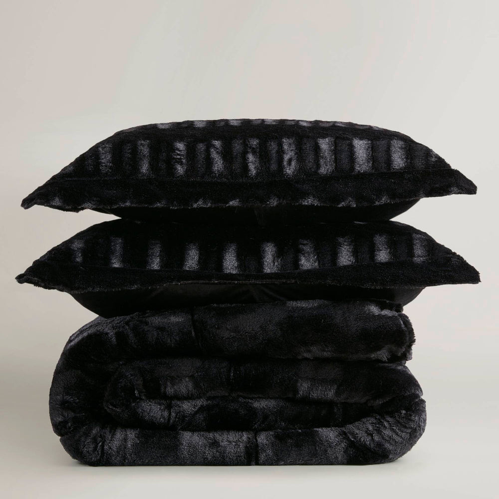 3 PCS King/Cal King Solid Faux Fur Comforter Mini Set Black Media 15