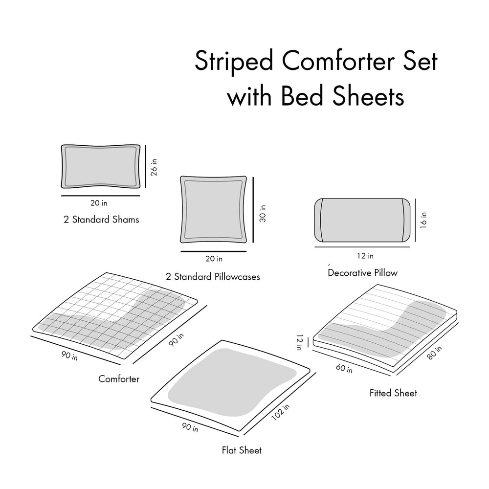 Queen Striped Comforter Set with Bed Sheets Media 18