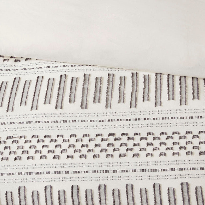 Cotton Jacquard Comforter Mini Set Ivory/Charcoal King/Cal King