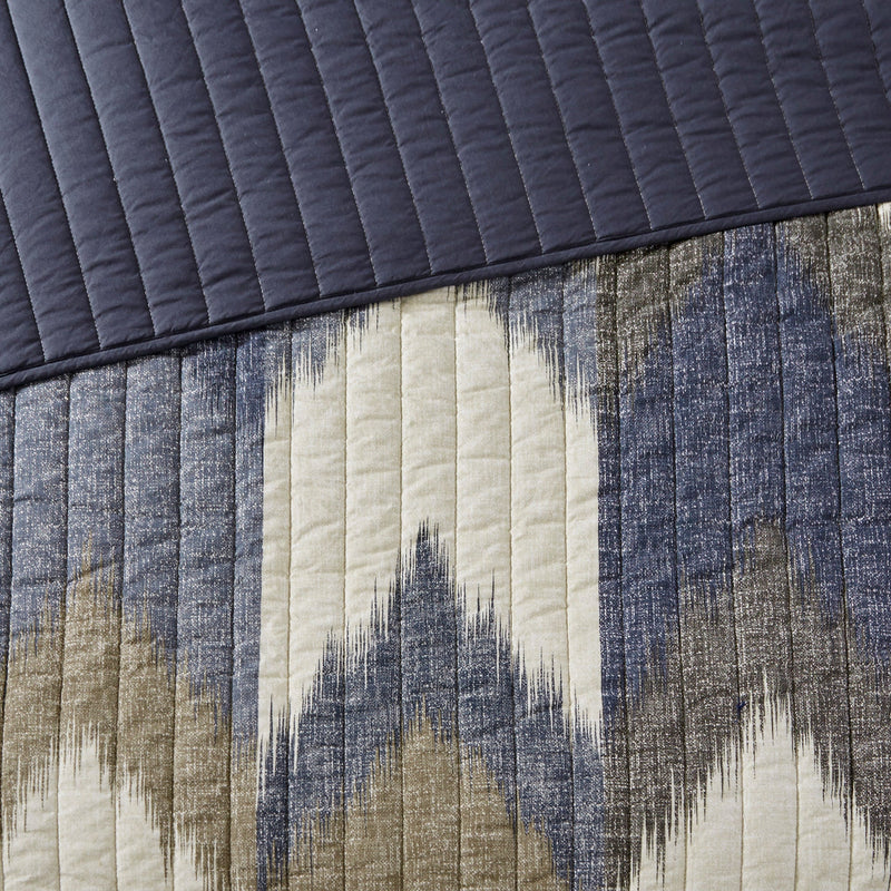 3 Piece Printed Cotton Quilt Set Navy King/Cal King