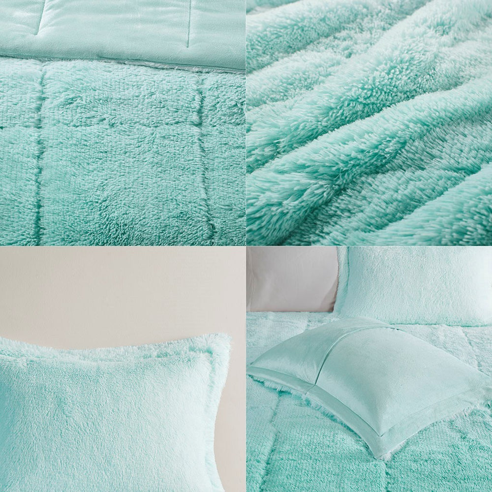 King/Cal King Ombre Shaggy Long Fur Comforter Mini Set Media 8