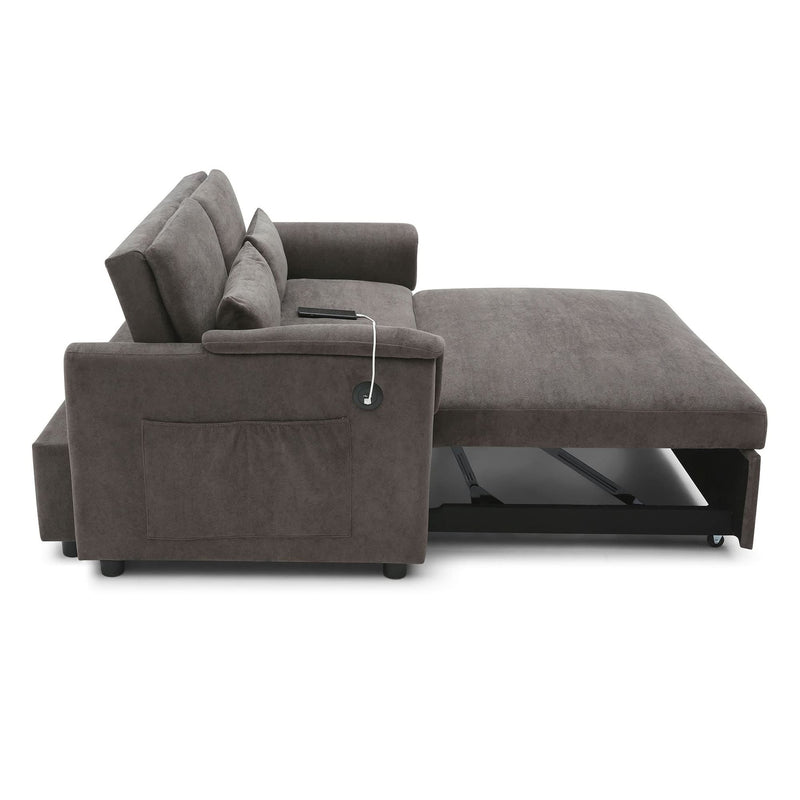 Velvet Sleeper Sofa With USB Ports & Cushioned Back & Two Seater Couch