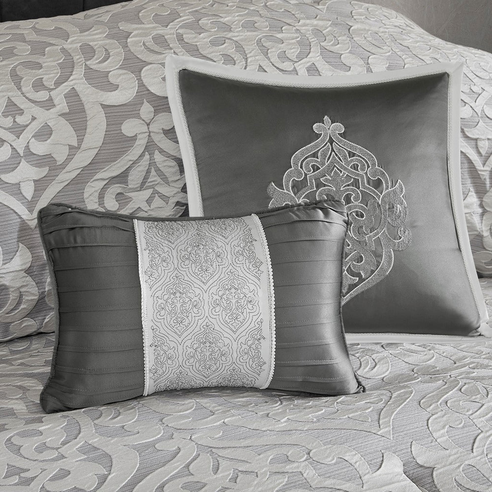 8 Piece Jacquard Comforter Set Silver/Silver Cal King Media 9