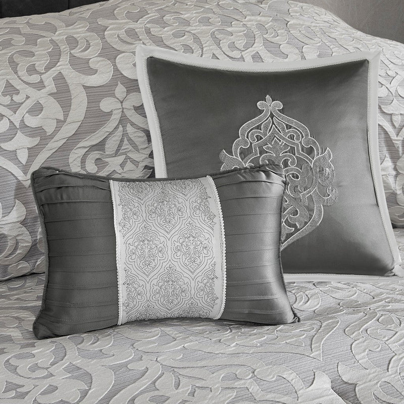 8 Piece Jacquard Comforter Set Silver/Silver Cal King