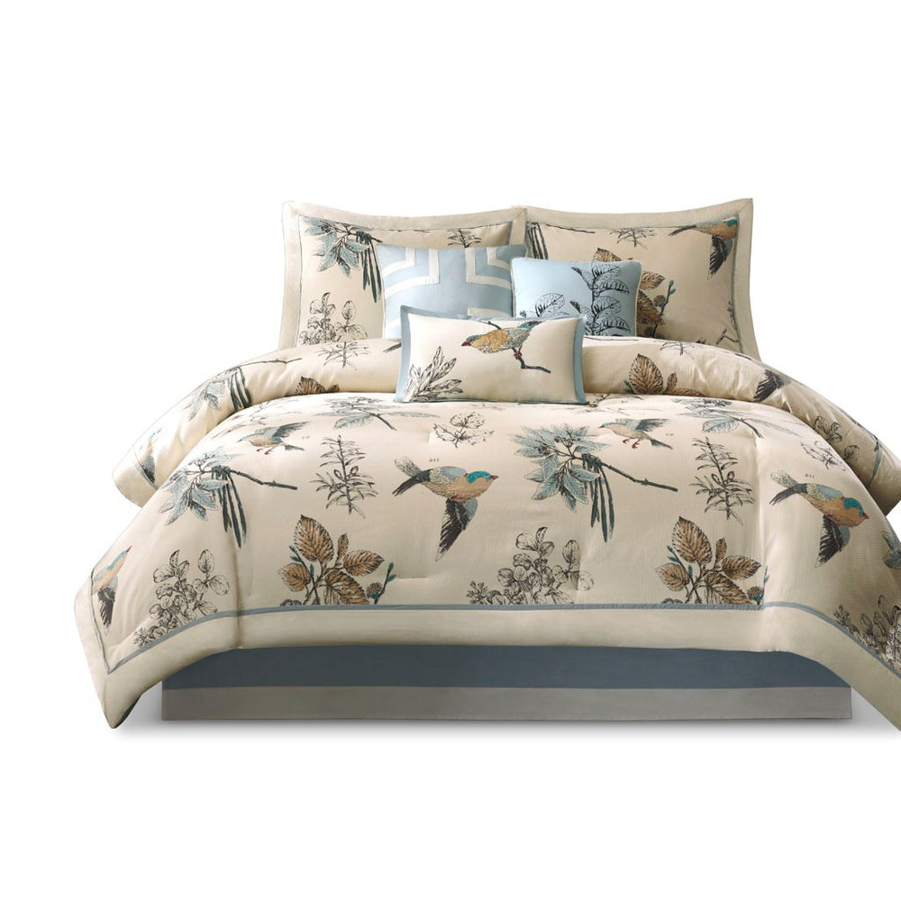 7 Piece Printed Cotton Twill Comforter Set Khaki Queen Media 11