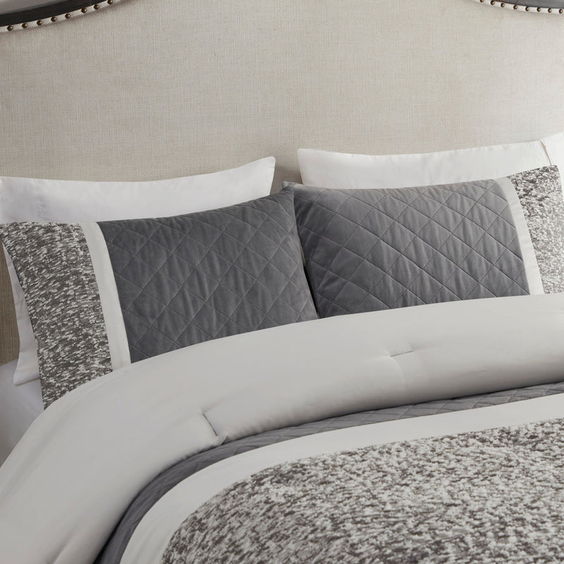 5 Piece Textured Jacquard Stripe Comforter Set with Throw Pillows-King/Cal King