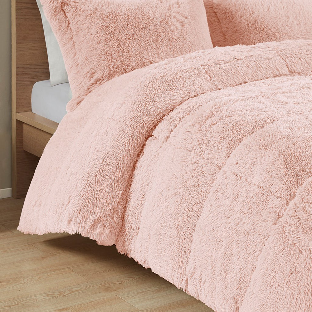 King/Cal King Shaggy Long Fur Comforter Mini Set Media 2