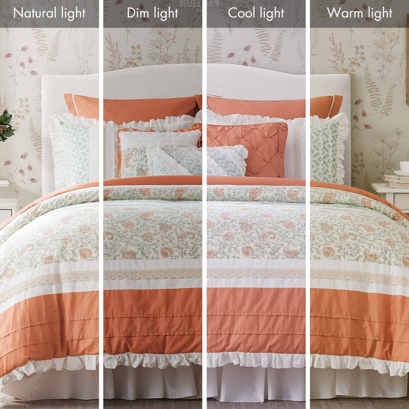 9 Piece Cotton Percale Comforter Set Coral King
