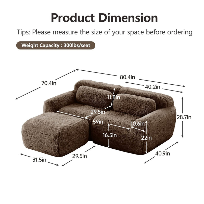 L Shaped Sofa With Chaise Soft Fluffy Plush Fabric For Cozy Living Room And Home Lounge