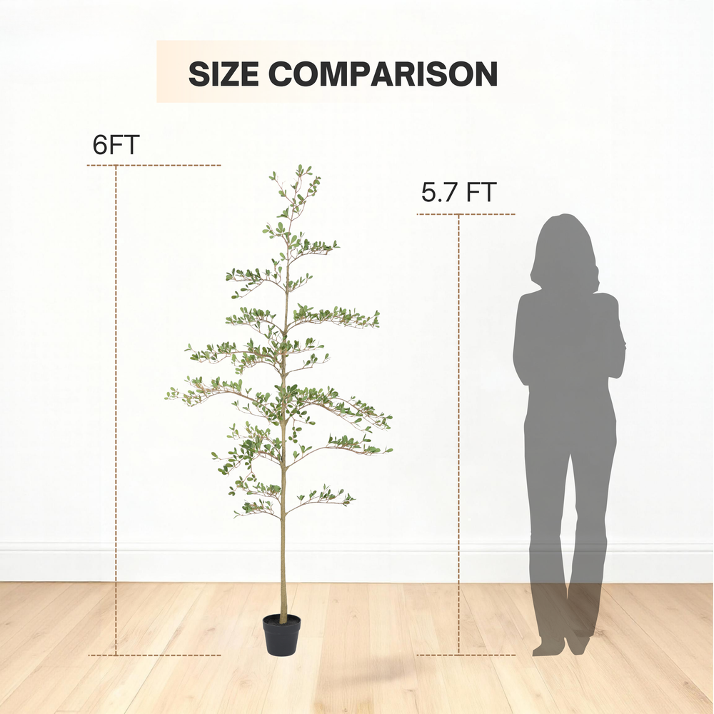 6ft Artificial Olive Tree, Realistic Faux Potted Plant in Black Pot, Indoor & Covered Outdoor Decorative Tree for Living Room and Office, 1pc/set Media 7