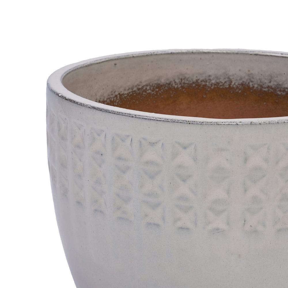 Handmade Ceramic Flower Pot Set of 3, 15/12/9 Inch Diameter, White Diamond Pattern, for Succulents Indoor/Outdoor Use on Windowsill & Bookshelf, Breathable Clay Media 26