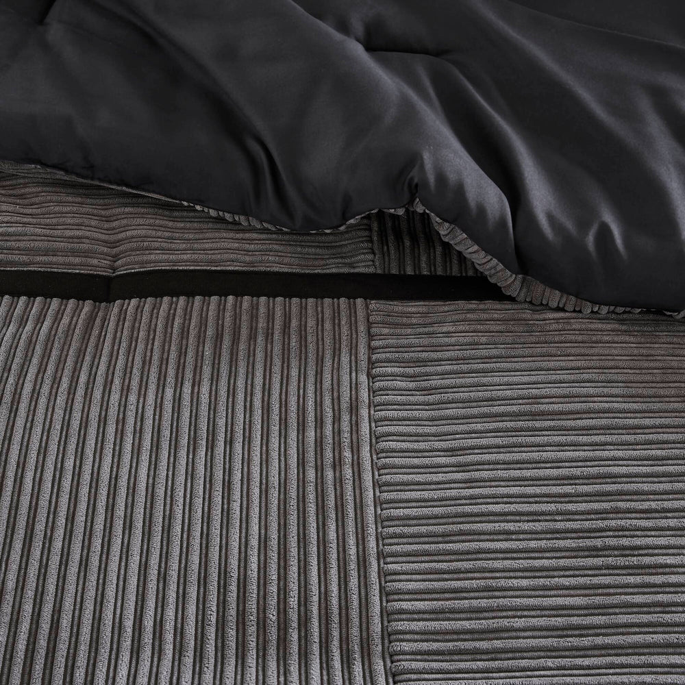 7 Piece Micro Corduroy Comforter Set Grey Queen Media 10
