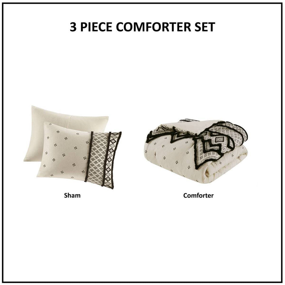 3 Piece Cotton and Flax Linen Blend Comforter Set Natural Full/Queen Media 5