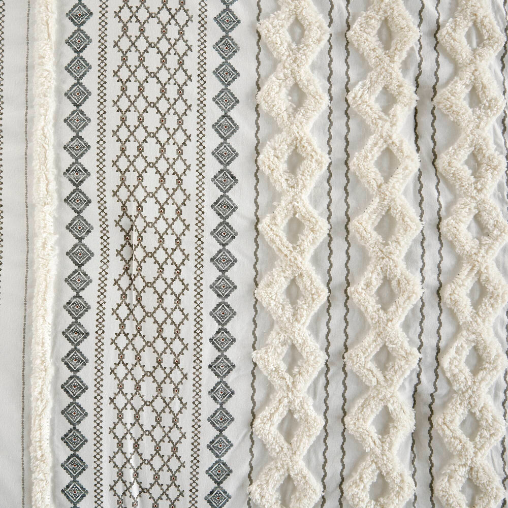 Cotton Printed Comforter Set with Chenille Ivory Full/Queen Media 16